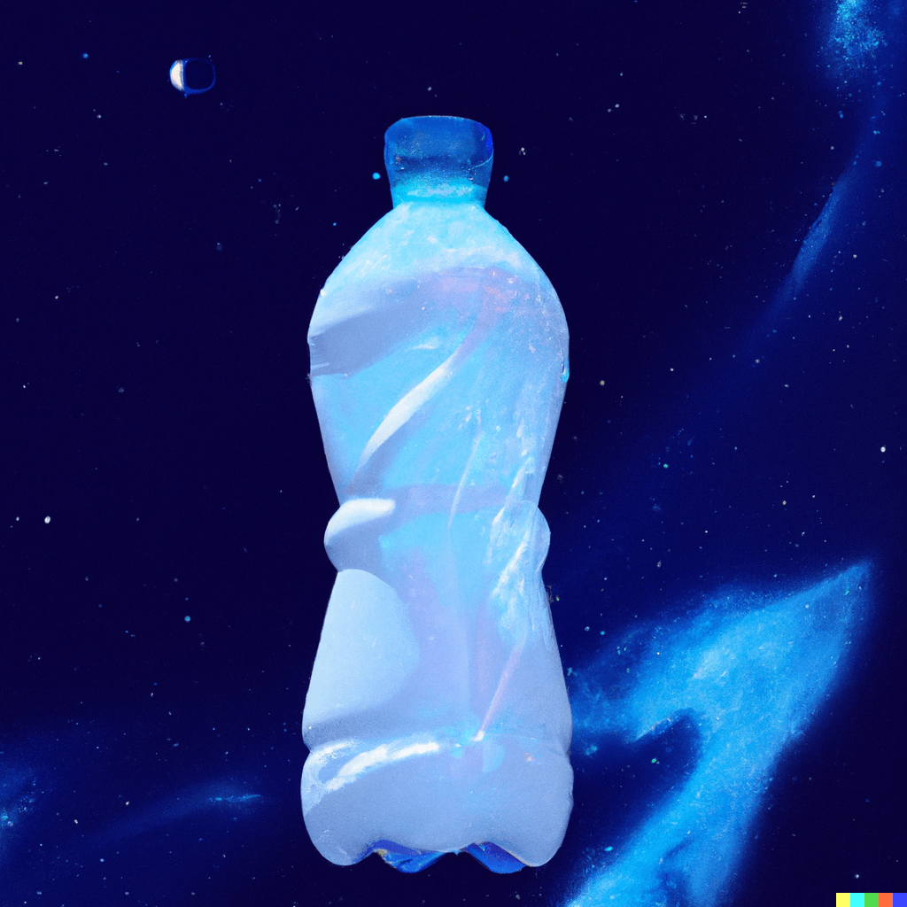 Botella de plástico con fondo azul oscuro