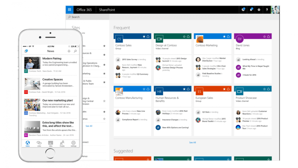 Demostración de Sharepoint en un ordenador y móvil