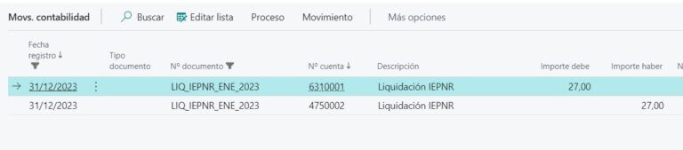 Interfaz de Business Central con la nueva extensión de Adderit para el IPNR en funcionamiento