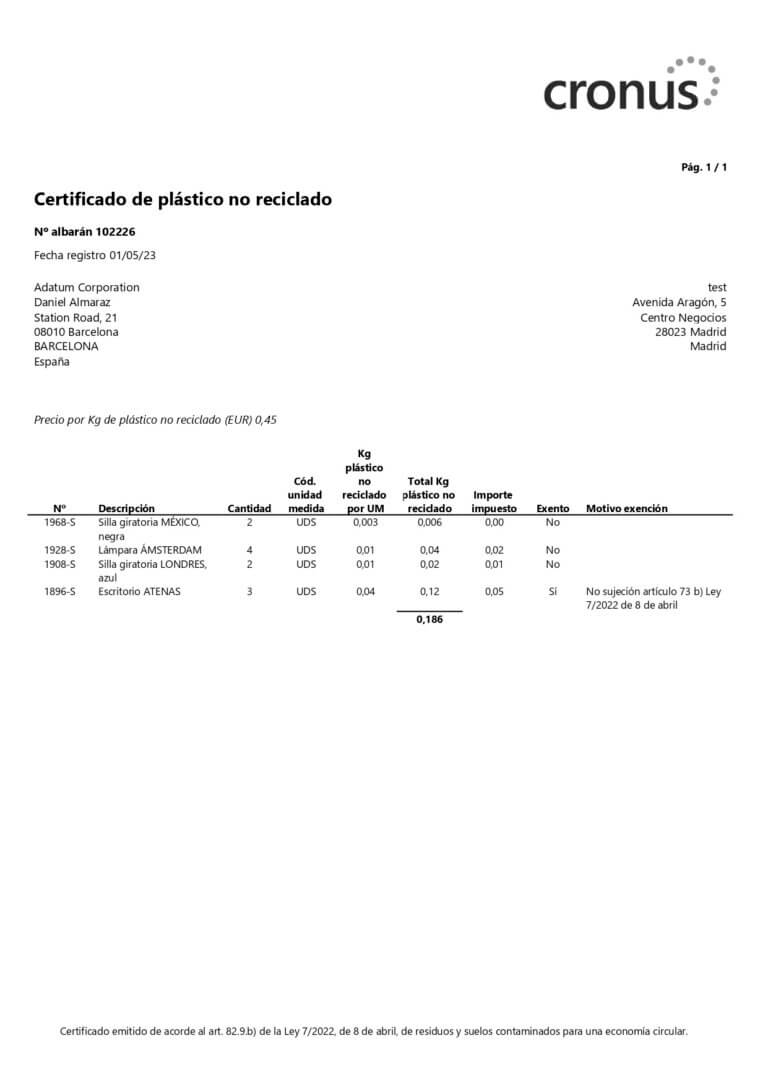 Interfaz de Business Central con la nueva extensión de Adderit para el IPNR en funcionamiento