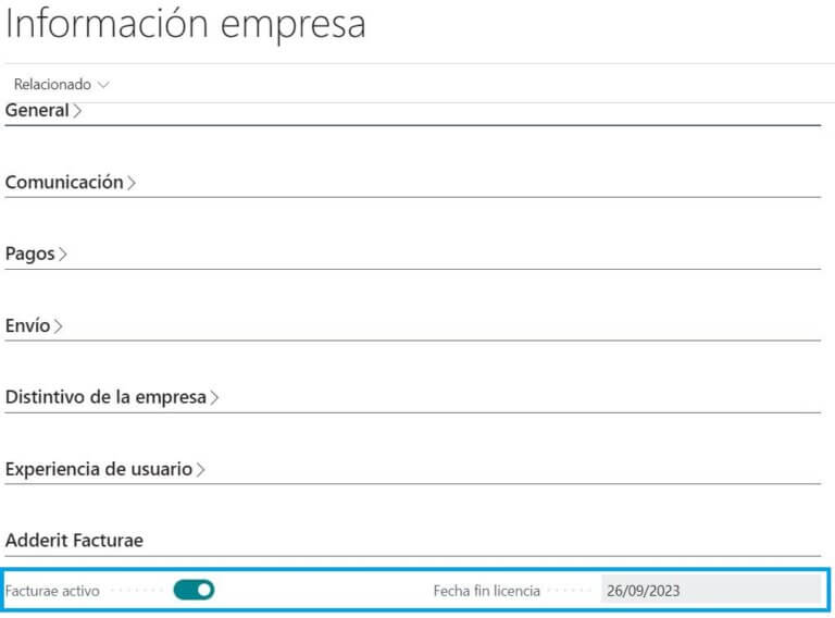 Una vez activado el módulo, el sistema mostrará la fecha de expiración de la licencia: