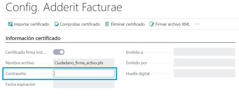 Después introducir la contraseña del certificado en Contraseña: