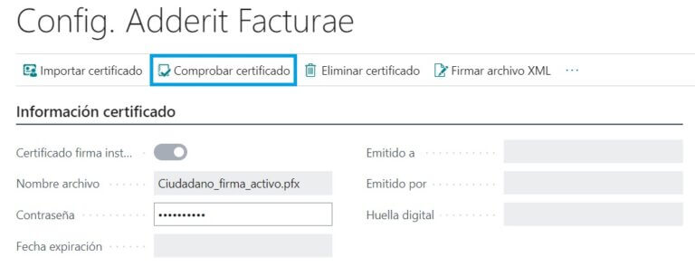 Y pulsar la acción “Comprobar certificado”: