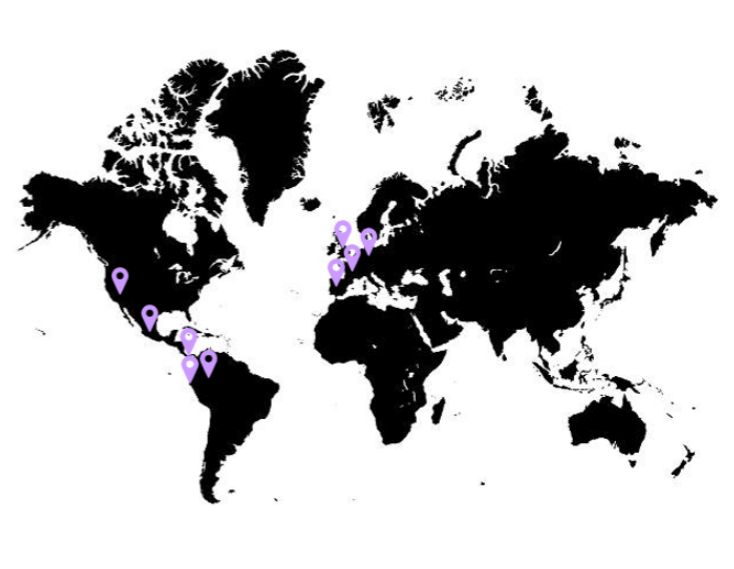 Mapa de los diferentes continentes en los que opera Adderit como Partner internacional