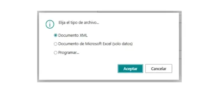 Captura de la selección del tipo de archivo para exportar el informe EPR en Microsoft Dynamics 365 Business Central.