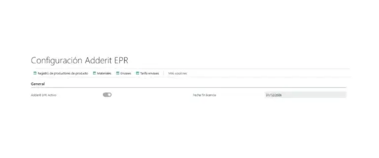 Captura de la configuración general de Adderit EPR en Microsoft Dynamics 365 Business Central.