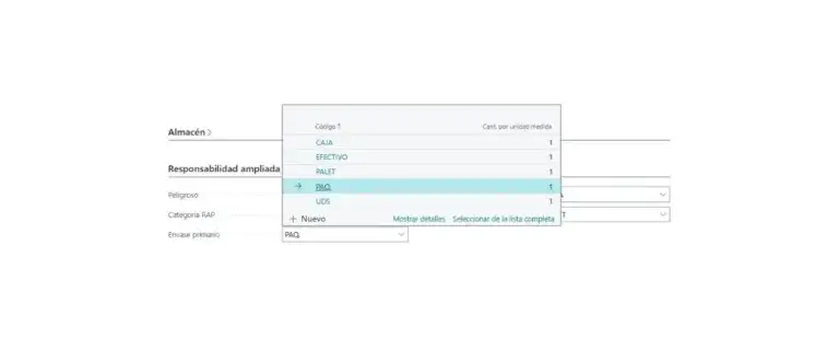 Captura de la configuración de valores EPR en la ficha de producto de Microsoft Dynamics 365 Business Central.