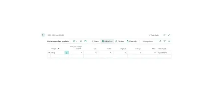 Captura de las unidades de medida del producto con configuración de envases en Adderit EPR para Microsoft Dynamics 365 Business Central.