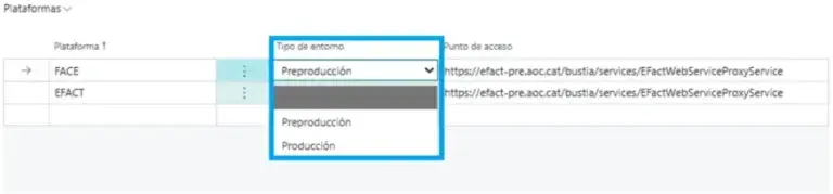 Detalle de la sección de configuración del conector FACeE y FACT en Adderit Facturae.