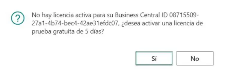 Aviso de confirmación para activar la licencia gratuita de prueba en Adderit Facturae.