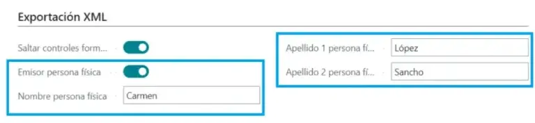 Configuración para indicar si el emisor es persona física en la exportación XML de Adderit Facturae.