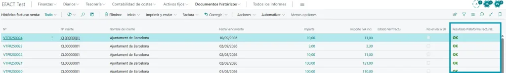 Listado completo de facturas de venta en la interfaz de Adderit Facturae.