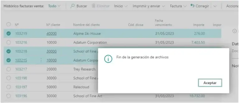 Aviso de fin de generación de archivos en Adderit Facturae.