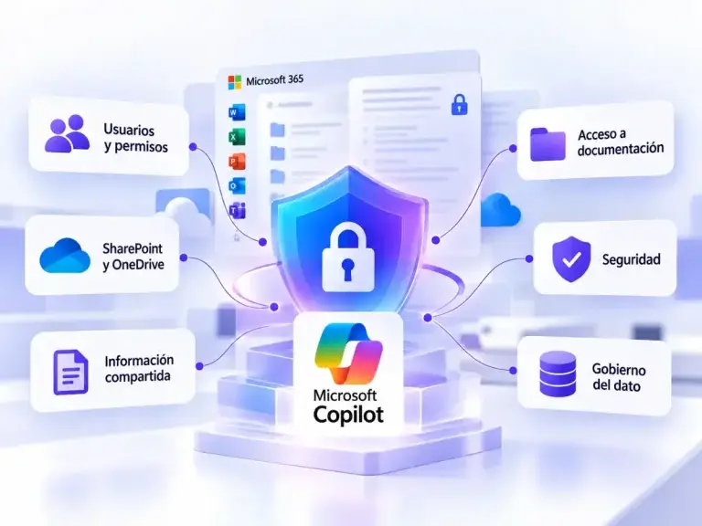 Seguridad de Microsoft Copilot: gestión de usuarios y permisos, acceso a documentos, SharePoint, OneDrive y gobierno del dato.