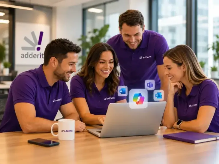 Equipo de Adderit utilizando Microsoft 365 Copilot en una reunión de trabajo.