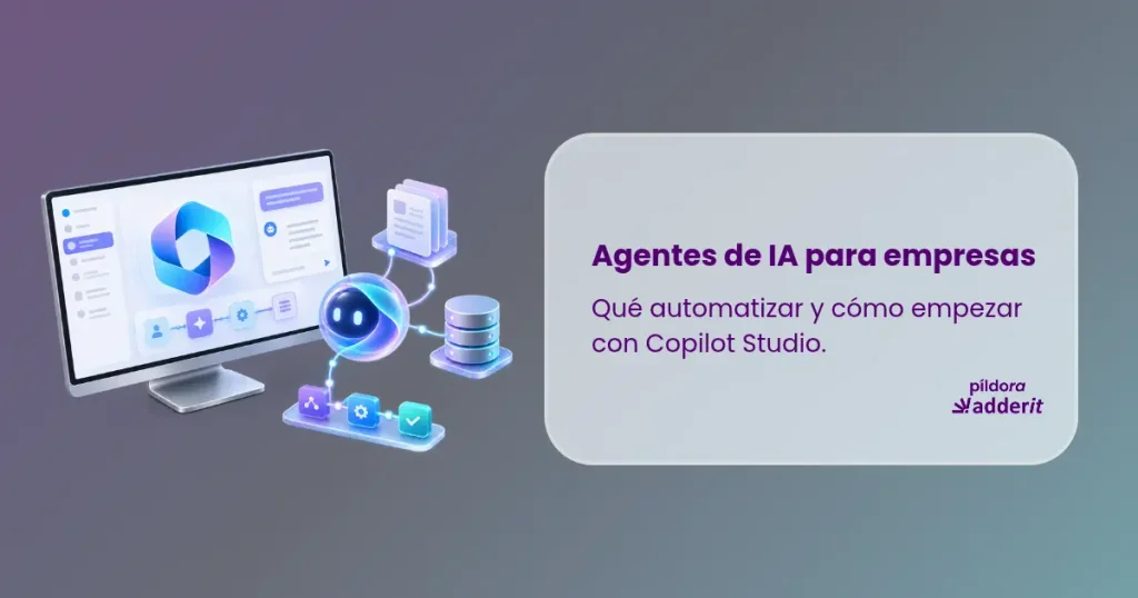 Ilustración de agentes de IA conectados con sistemas empresariales mediante Microsoft Copilot Studio